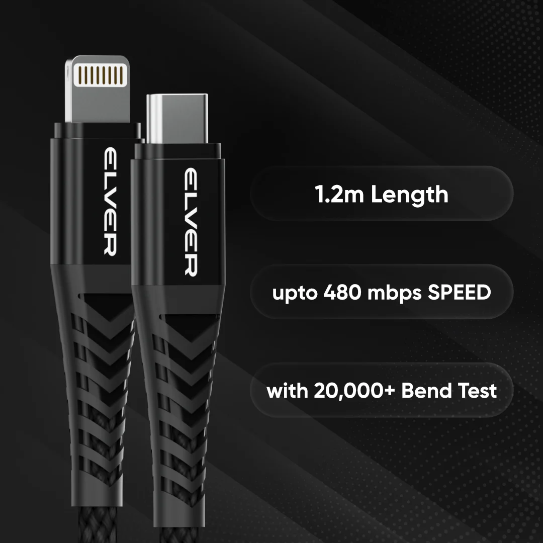 Elver USB-C to Lightning Cable | 1.2M Length, Upto 27W - Image 4